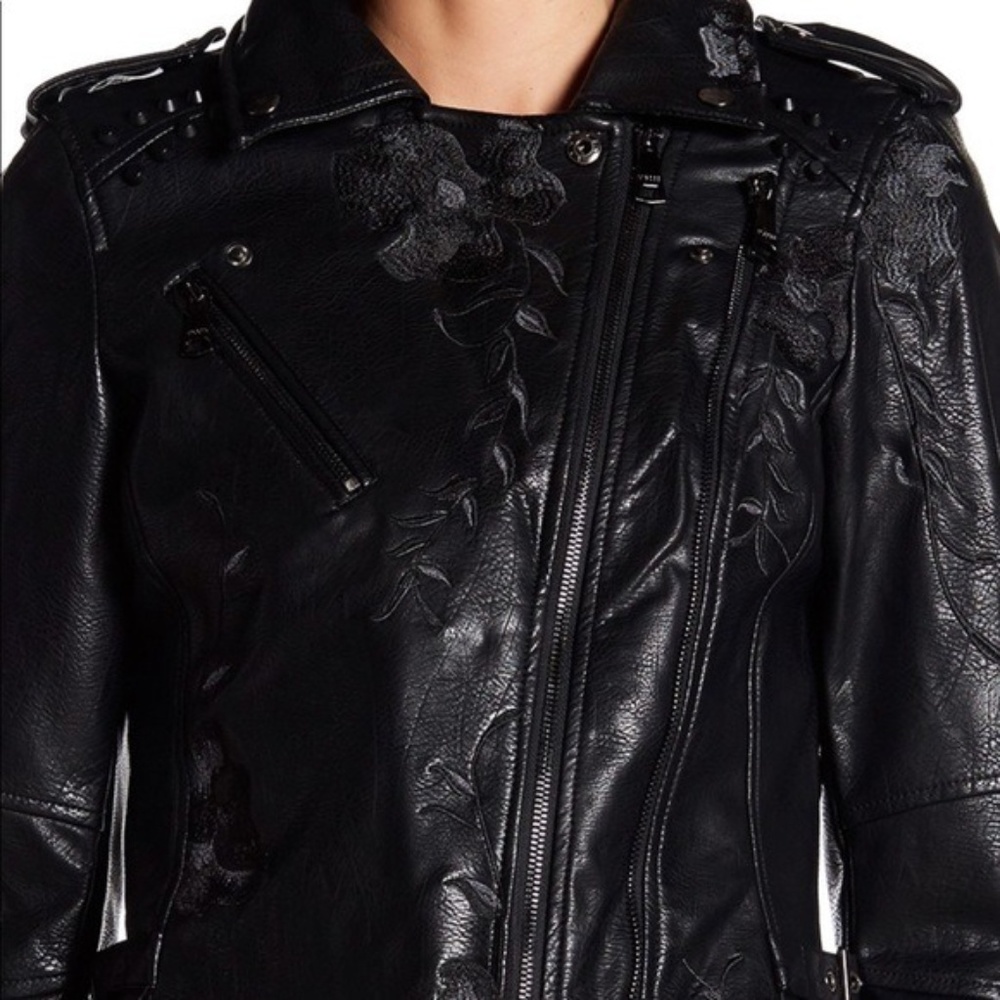 Vigoss Faux Moto Leather Floral Studded Jacket